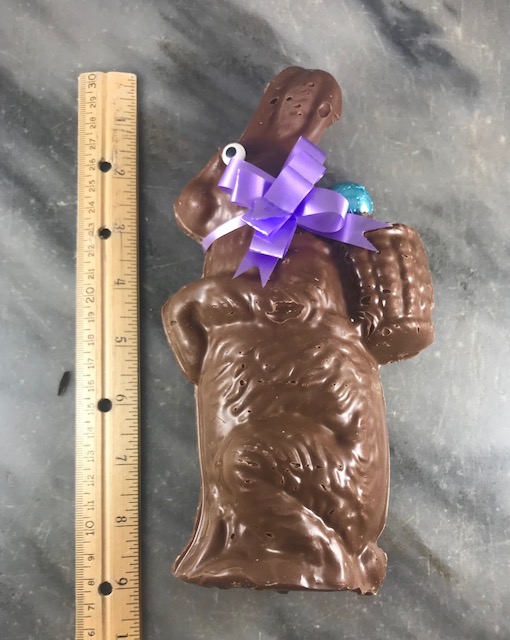 O’Shea’s Solid Chocolate Large Standing Bunny With Basket & Bow