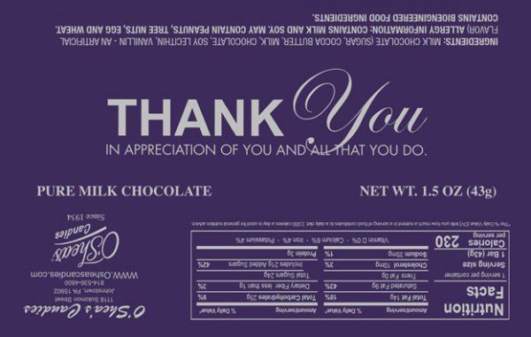 O'Shea's Occasion Gourmet Milk Chocolate Bar " Thank You"