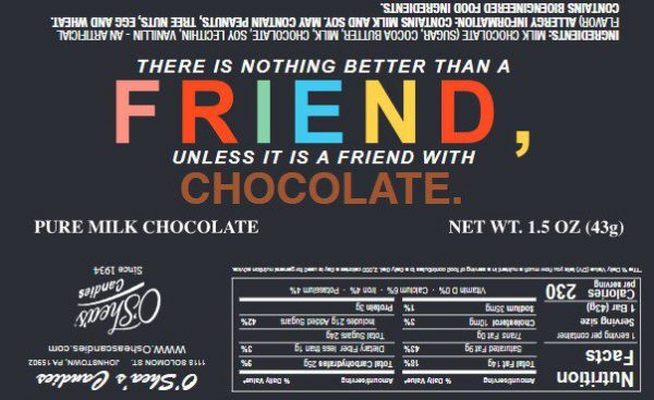 O'Shea's Occasion Gourmet Milk Chocolate Bar " FRIEND"