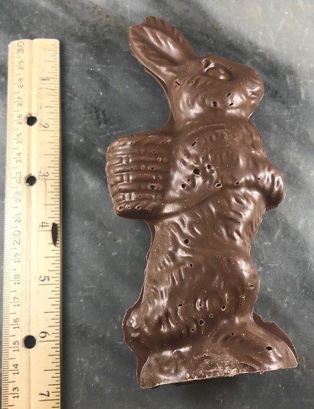 O'Shea's Solid Chocolate Large Standing Bunny with Basket & Bow