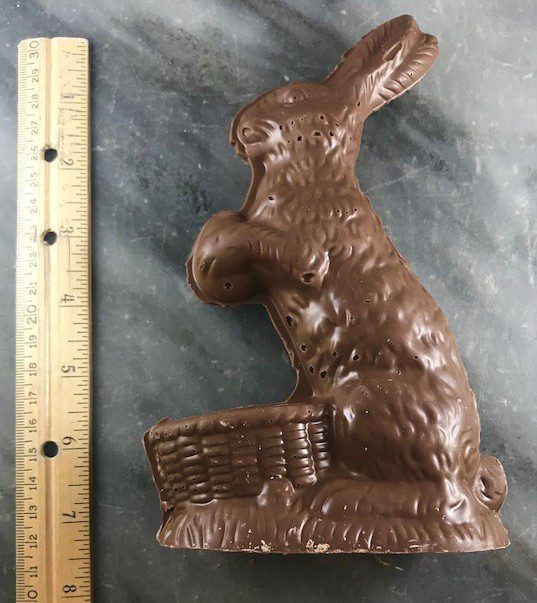 O'Shea's Solid Chocolate Bunny Holding Egg with Basket